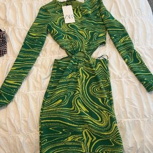 Green and Yellow Zara mini dress